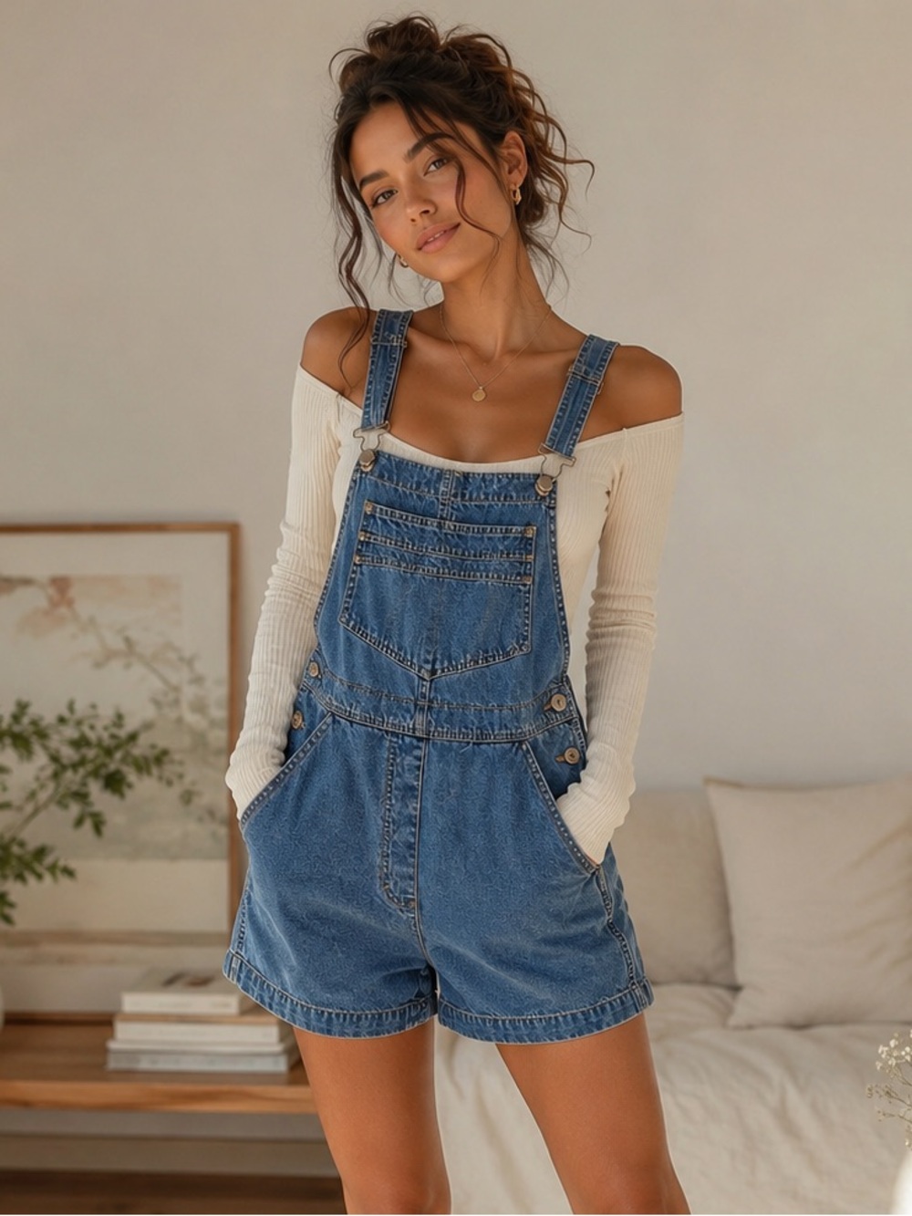 Vintage D'Mode Classix Denim Overall Shorts - Women's Size Small - 100% Cotton